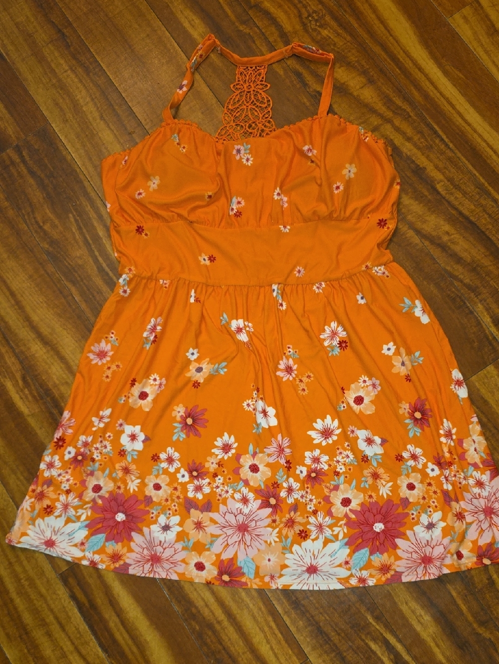 No Boundaries Orange Floral Lace-Back Sundress